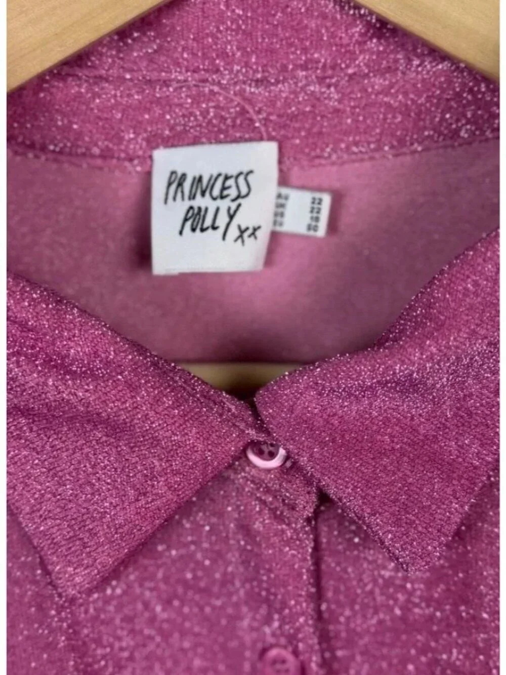 Princess Polly Pink Metallic Sparkly Button Up Shirt Blouse US 18 AU 22 Women’s